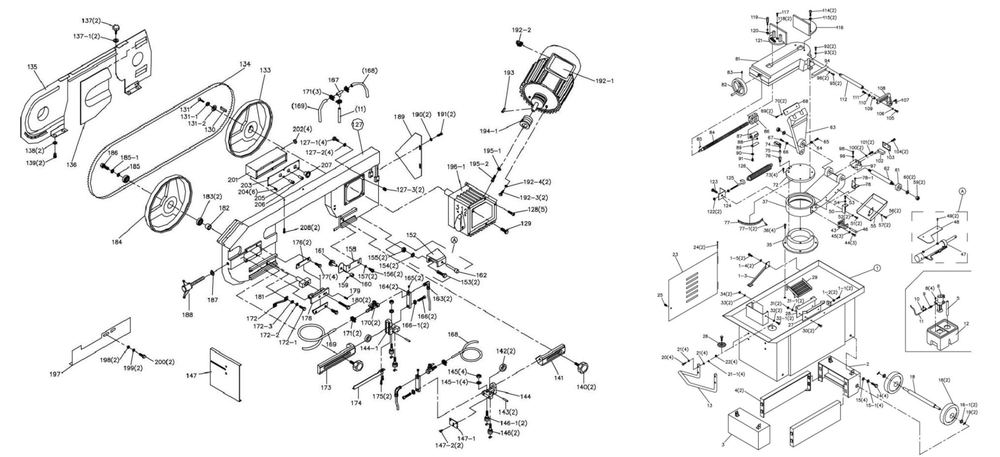 Band Saw Diagram and Parts List for HVBS-710SG  Jet Band Saw