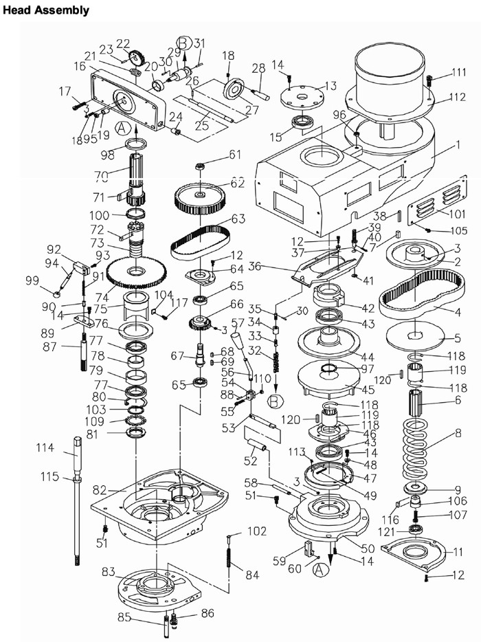 Head Assembly Diagram and Parts List for 690141 JTM-4VS Jet Metal Work & Weld