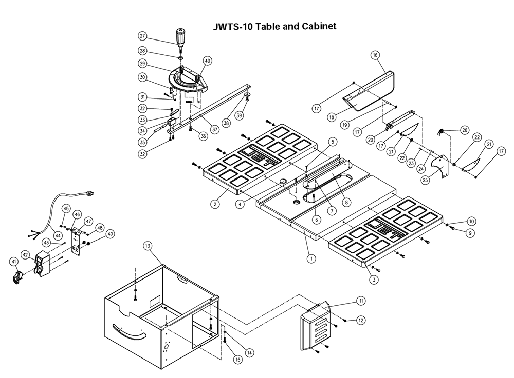 Fig-0 Diagram and Parts List for 708100  Jet Table Saw