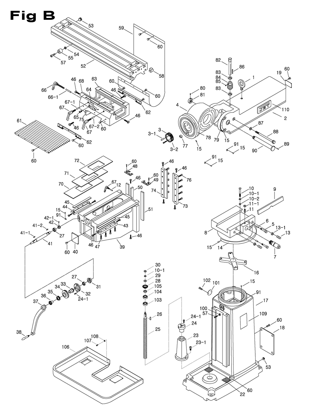 Fig-1 Diagram and Parts List for 698119  Jet Mill