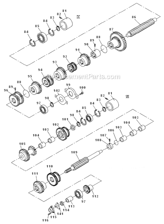 Page K Diagram and Parts List for GH-1440ZX  Jet Lathe