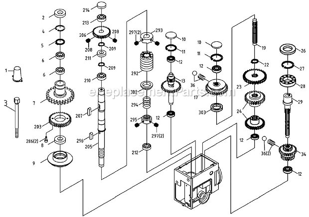 Gear Assembly Diagram and Parts List for GHD-20PFT  Jet Drill Press