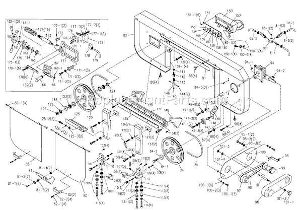 Page B Diagram and Parts List for HBS-1321W 414471 Jet Band Saw