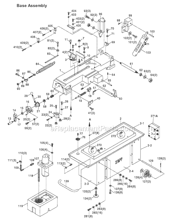 Page A Diagram and Parts List for HBS-814GH 414466 Jet Band Saw