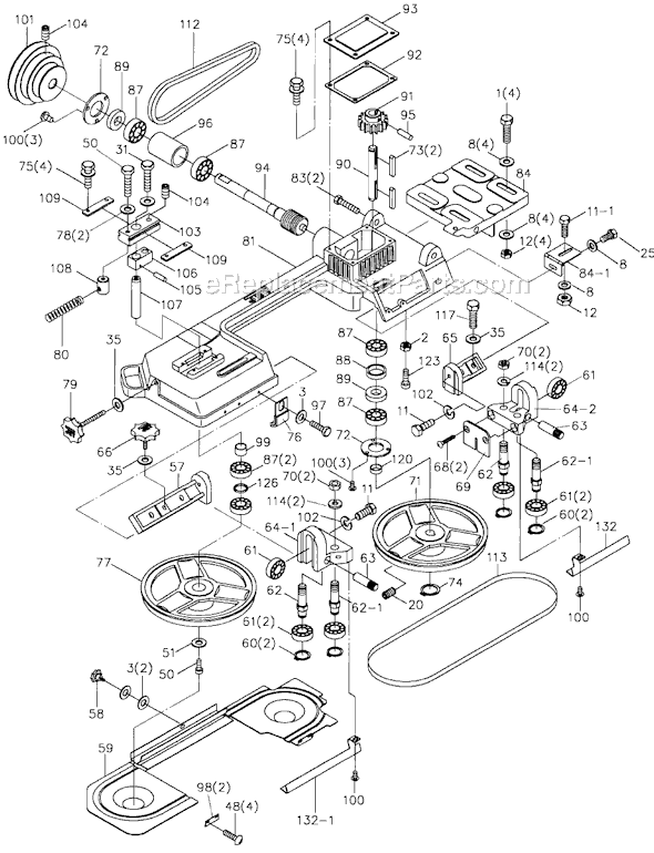 Page A Diagram and Parts List for HVBS-56M 414458 Jet Band Saw