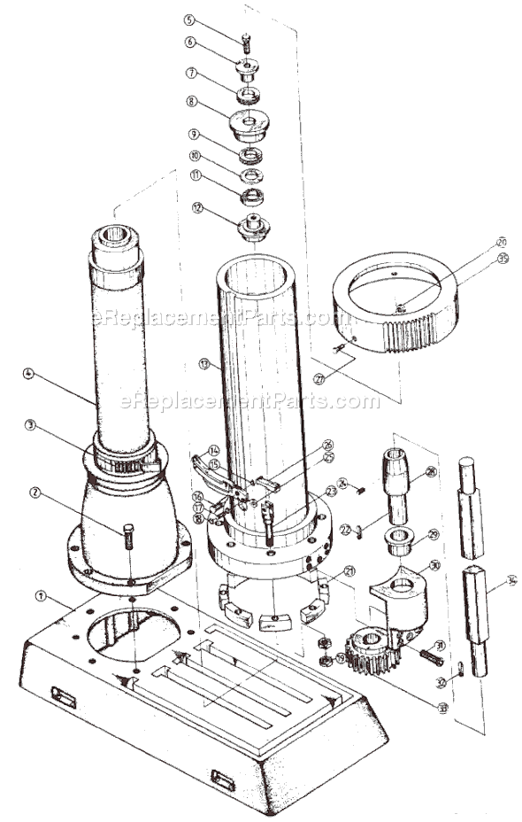 Page A Diagram and Parts List for J-1230R 320036 Jet Drill Press