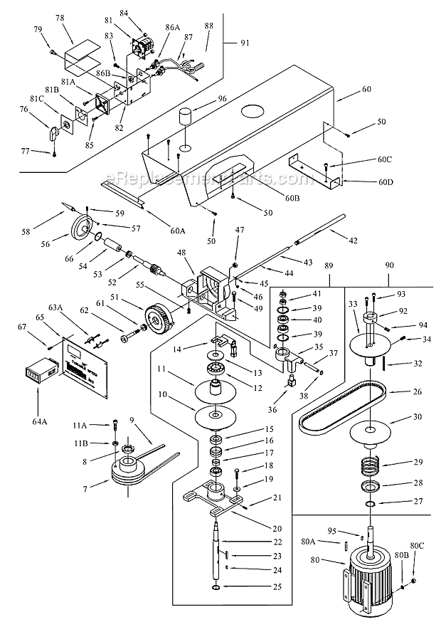 Page A Diagram and Parts List for J-2223VS 354223 Jet Drill Press