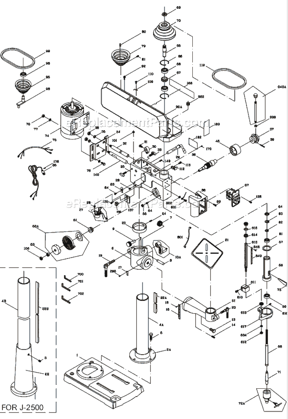 Page A Diagram and Parts List for J-2530 354401 Jet Drill Press