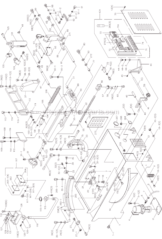 Page A Diagram and Parts List for J-7040M 414475 Jet Miter Saw