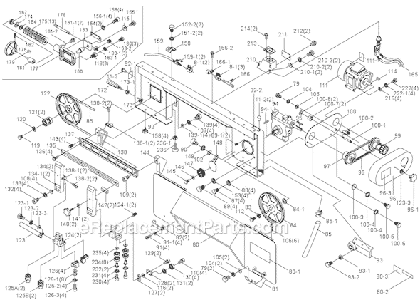 Page B Diagram and Parts List for J-7040 414478 Jet Band Saw