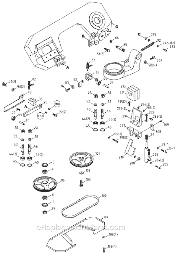 Page B Diagram and Parts List for J-9180 414464 Jet Band Saw