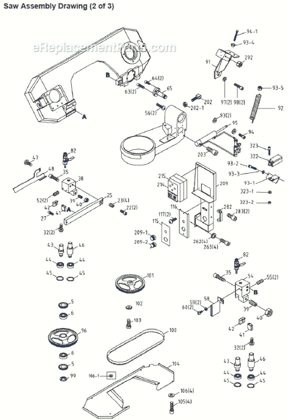 Page B Diagram and Parts List for J-9225 414467 Jet Band Saw