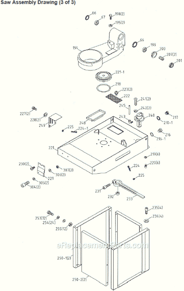 Page C Diagram and Parts List for J-9225 414467 Jet Band Saw