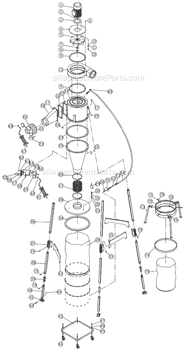 Page A Diagram and Parts List for JC-3CF 708654K Jet Dust Collector