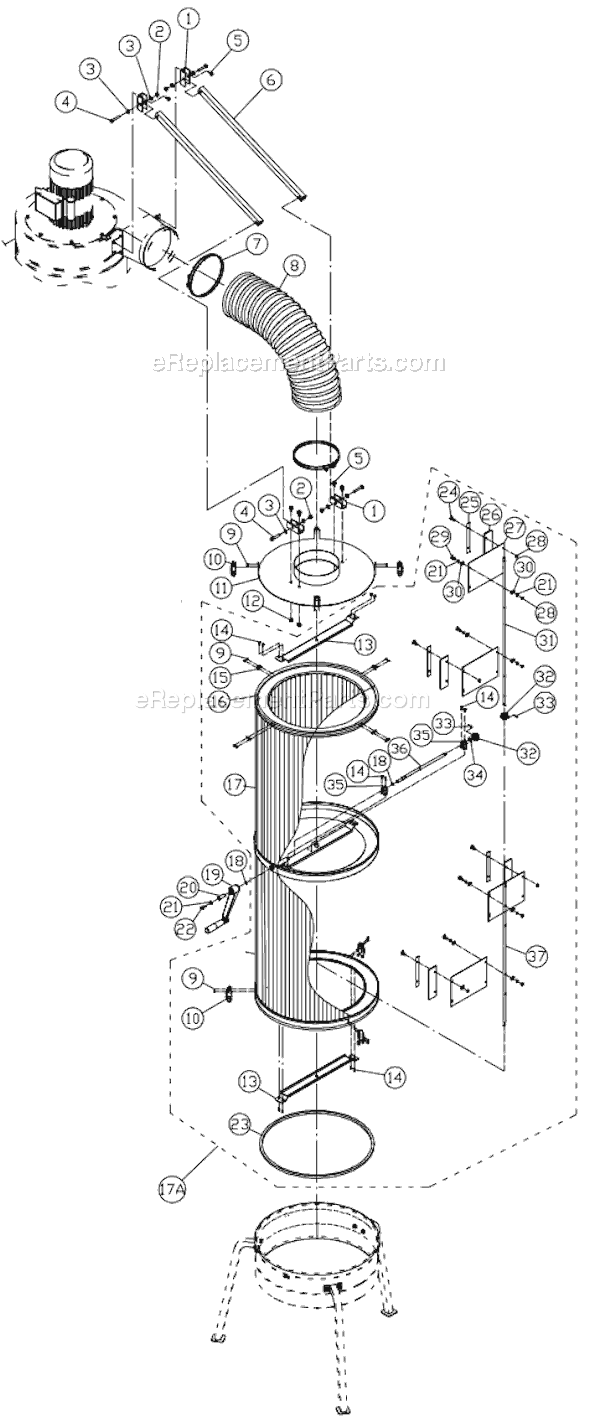 Page B Diagram and Parts List for JC-3CF 708654K Jet Dust Collector