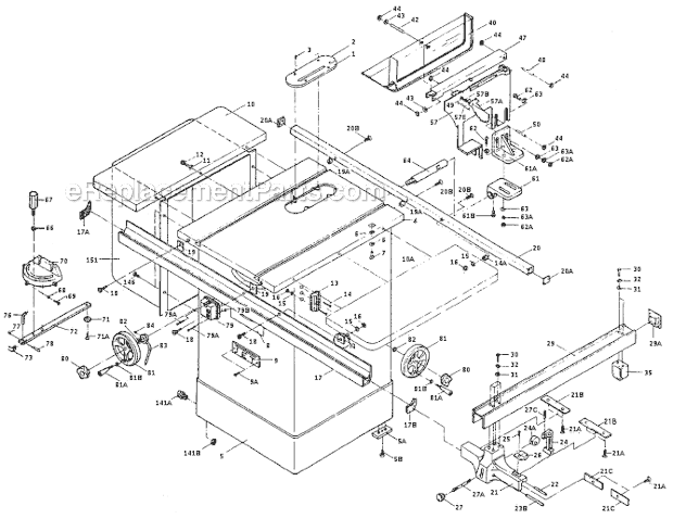 Page B Diagram and Parts List for JCS-10 M-708674 Jet Table Saw