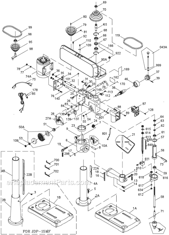 Page A Diagram and Parts List for JDP-15M 354165 Jet Drill Press