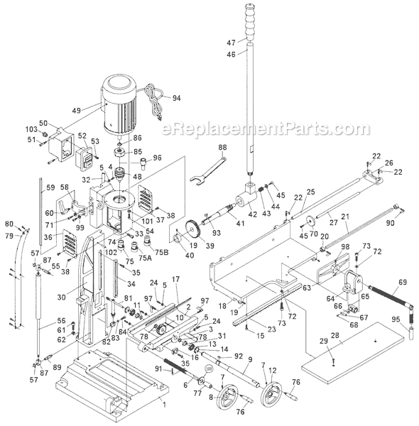 Page A Diagram and Parts List for JFM-5 708589K Jet Mortiser