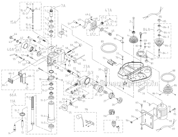 Page A Diagram and Parts List for JMD-18PFN 350020 Jet Drill Press