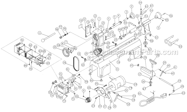 Page A Diagram and Parts List for JML-1014VSI 708375VS Jet Lathe