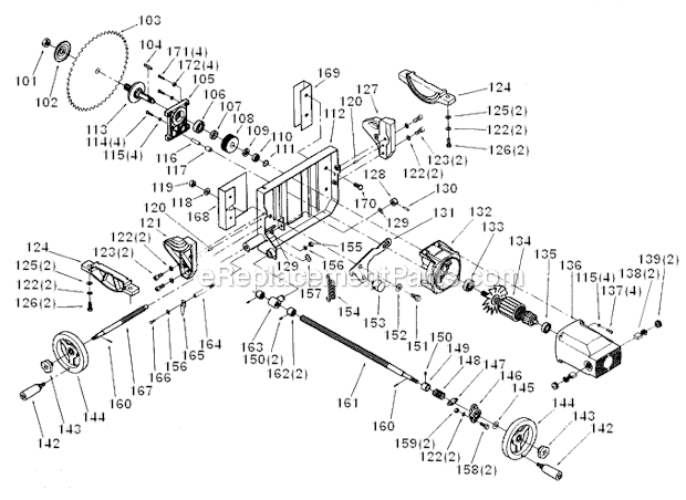Motor And Trunnion Assembly Diagram and Parts List for JTS-10DD  Jet Table Saw
