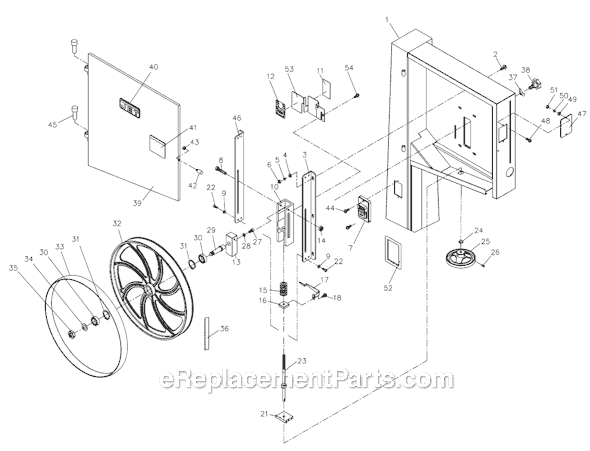 Upper Wheel Assembly Diagram and Parts List for JWBS-18X 710750 Jet Band Saw