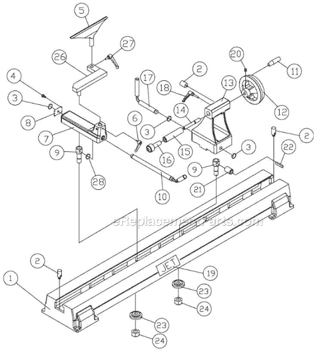 Page A Diagram and Parts List for JWL-1442VS 2010 Jet Lathe