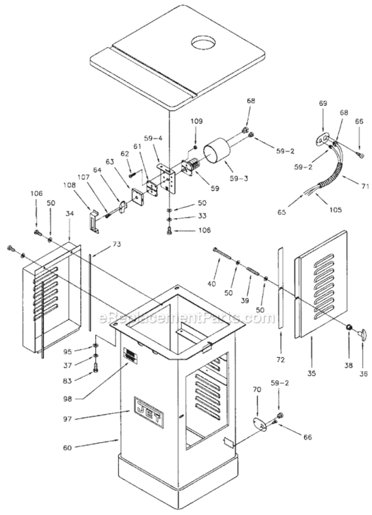 Page B Diagram and Parts List for JWS-22CS 708320 Jet Shaper