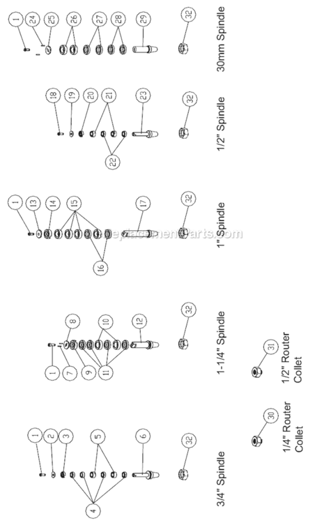 Page F Diagram and Parts List for JWS-35X Series Jet Shaper