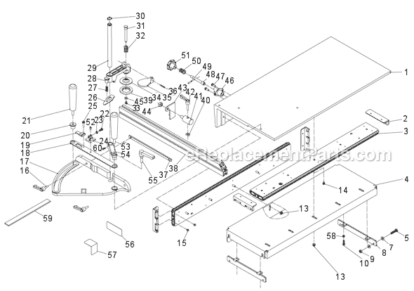 Page E Diagram and Parts List for JWSS-10CS 708781 Jet Table Saw