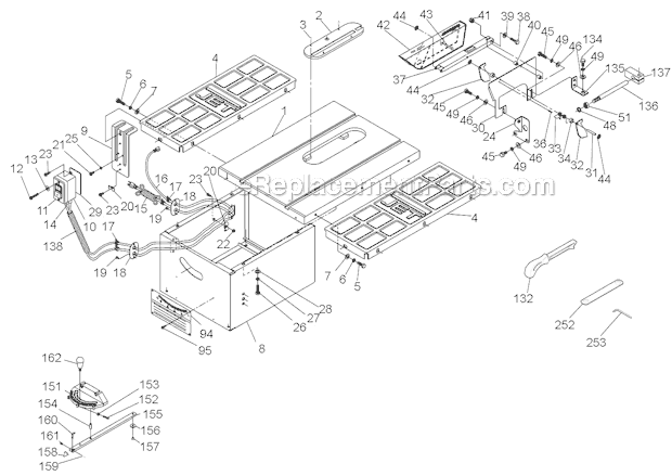 Page A Diagram and Parts List for JWTS-10JF 708301 Jet Table Saw