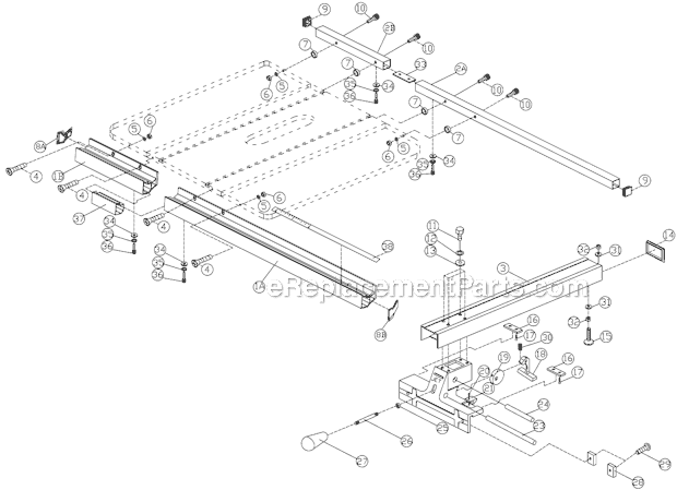 Page C Diagram and Parts List for JWTS-10JF 708301 Jet Table Saw