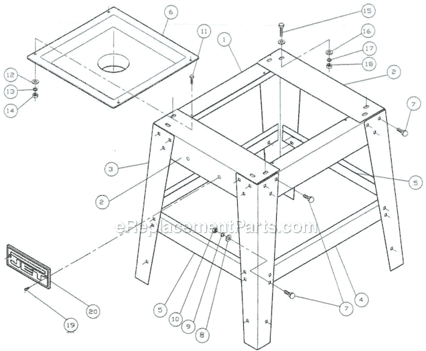 Page D Diagram and Parts List for JWTS-10JF 708301 Jet Table Saw