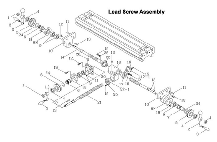 Lead Screw Assembly Diagram and Parts List for 690053 JTM-1054R Jet Metal Work & Weld