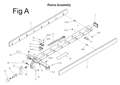 Fig-1 Diagram and Parts List for 708955Z  Jet Table Saw