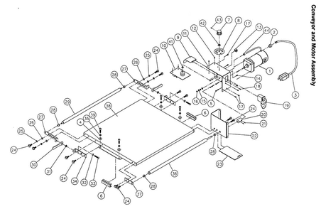 Conveyor And Motor Assembly Diagram and Parts List for 649005K 22-44 Jet Sander