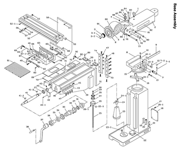Base Assembly Diagram and Parts List for 690053 JTM-1054R Jet Metal Work & Weld