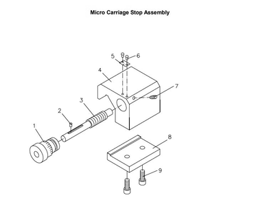 Micro Carriage Stop Assembly Diagram and Parts List for 321459 GH-1340W Jet Lathe