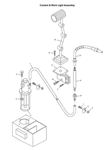 Coolant And Work Light Assembly Diagram and Parts List for 321139 ZX Jet Lathe