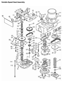 Variable Speed Head Assembly Diagram and Parts List for 690053 JTM-1054R Jet Metal Work & Weld
