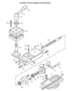 Top Slide, Tool Post, Saddle And Cross Slide I Diagram and Parts List for 321459 GH-1340W Jet Lathe
