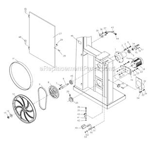 Lower Wheel and Motor Assembly Diagram and Parts List for JWBS-18X 710750 Jet Band Saw
