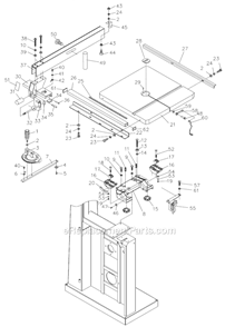 Table and Fence Assembly Diagram and Parts List for JWBS-18X 710750 Jet Band Saw