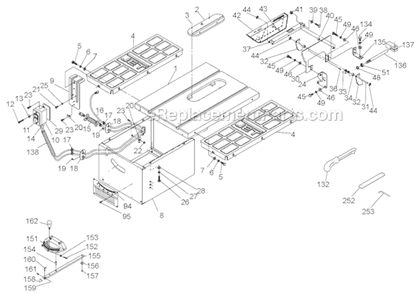 Page A Diagram and Parts List for JWTS-10JF 708301 Jet Table Saw
