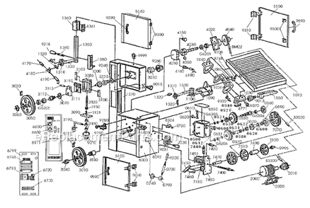 Page A Diagram and Parts List for VBS-1610  Jet Band Saw
