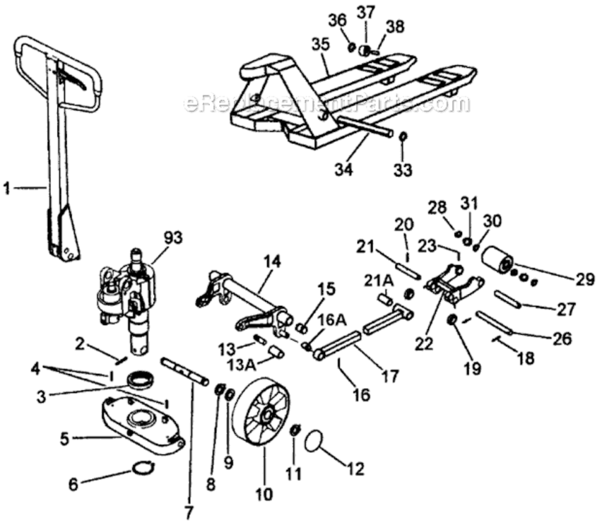 Page B Diagram and Parts List for PTW Series Jet Hand Truck & Dolly