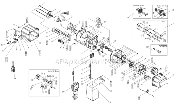 Page C Diagram and Parts List for SS-1C 3T Jet Hoist & Winch