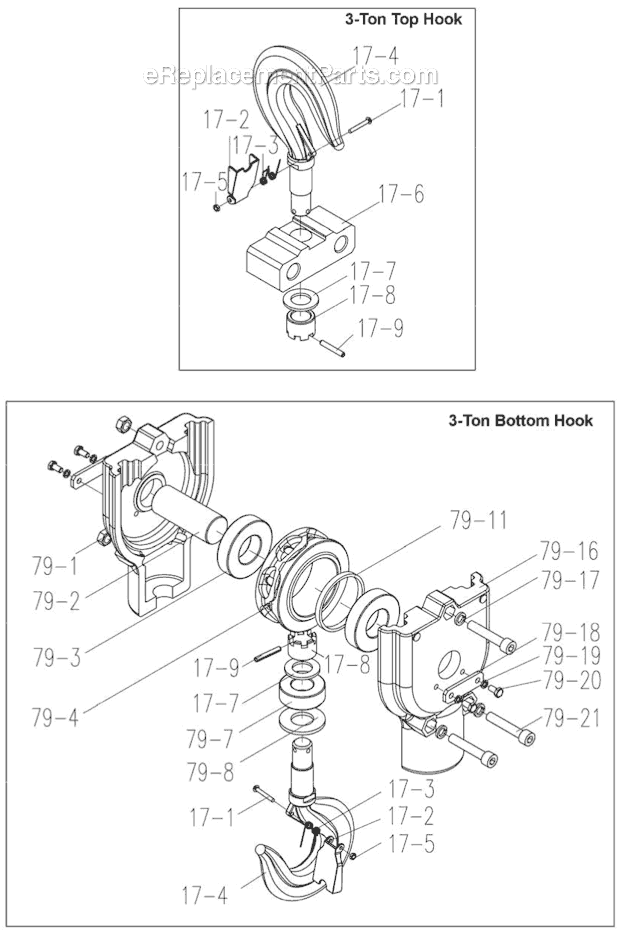 Page D Diagram and Parts List for SS-3C 3T Jet Hoist & Winch