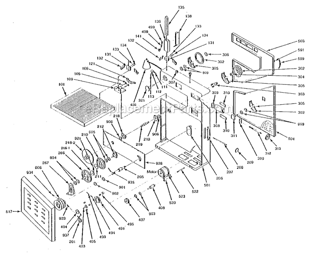 Rear View Diagram and Parts List for VBS-500  Jet Band Saw