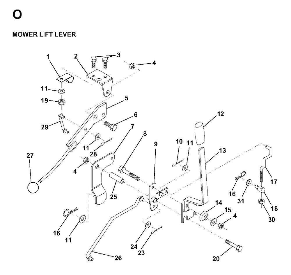Mower Lift Lever Diagram and Parts List for LR13 (954130013)(1998-01) Jonsered Lawn Tractor